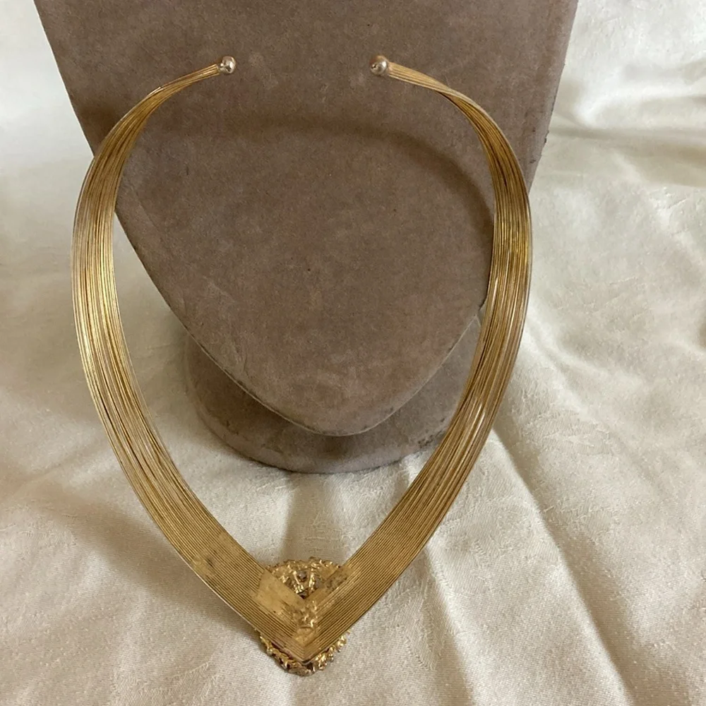 Vintage Gold Tone Multi-Strand Necklace with Crystal Cluster